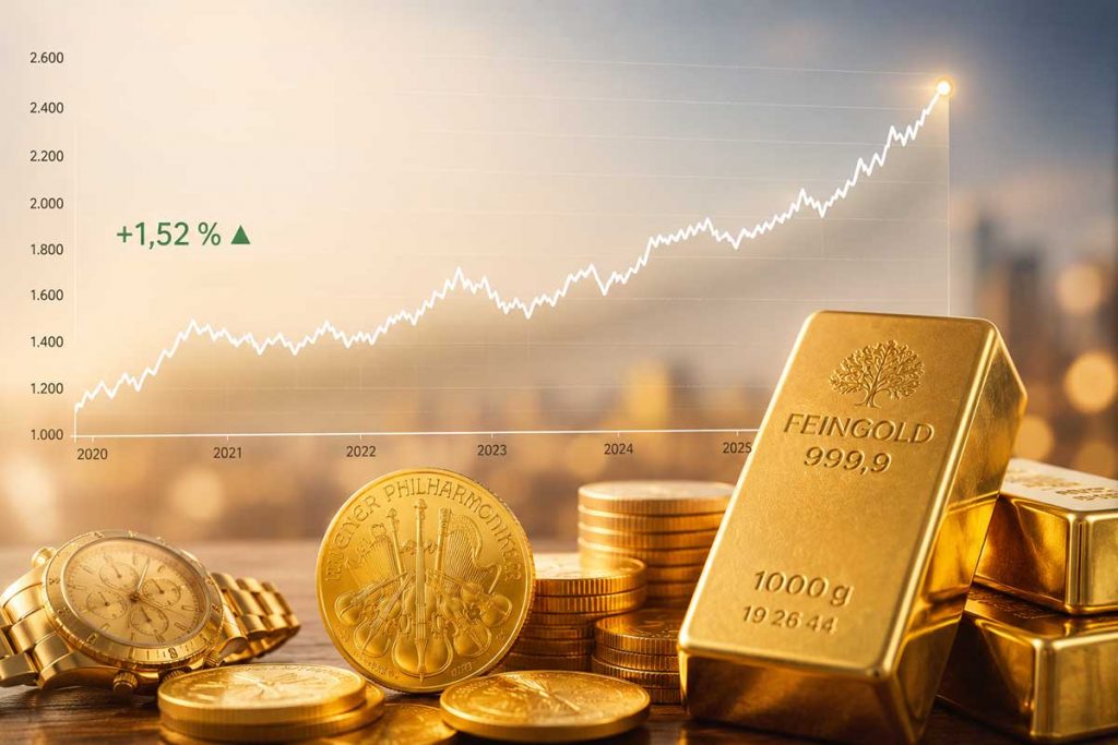 Warum steigt der Goldkurs? Die wahren Gründe hinter dem Goldpreis, Abbildung Goldkurs an der Börse, Goldbarren